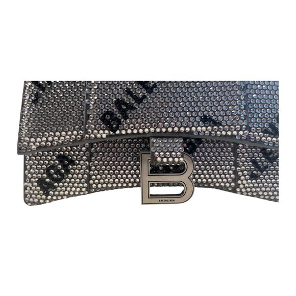 Balenciaga WOMEN'S HOURGLASS XS HANDBAG WITH RHINESTONES IN GREY - Picture 3 of 4